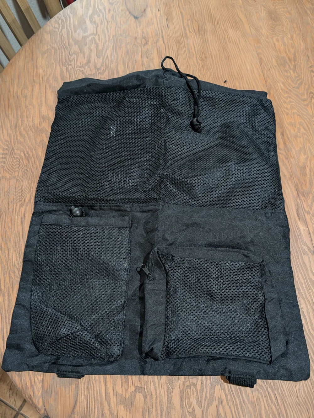 Black Mesh Drawstring Sports Backpack with Side Bottle Pocket